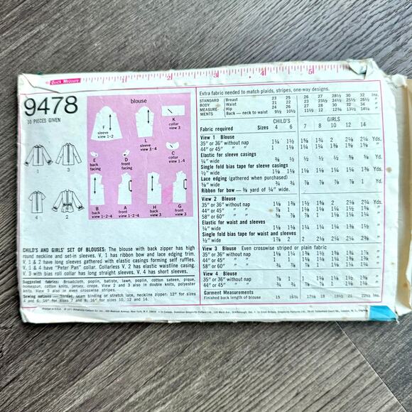 Vintage 1970s Simplicity 9478 Sewing Pattern Women Size XXS Tops Set COMPLETE - Picture 2 of 2